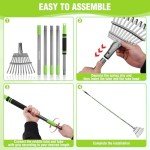 WORKPRO Adjustable Long Handle Leaf Rake with Steel Tines