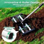 Lawn Leveling Rake with Adjustable Handle and Rollers