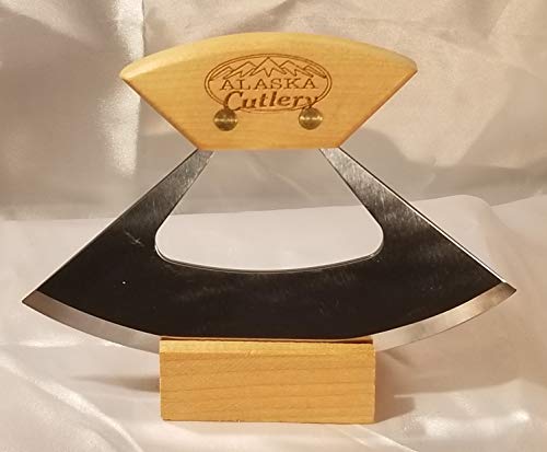 Alaska Umialik Style Ulu Knive with "Alaska Cutlery" Birchwood Etched Handle and 6" Blade