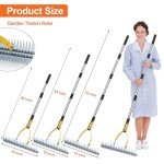 TOOVEM Heavy Duty Lawn Thatch Rake with Ergonomic Handle