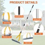 TOOVEM Heavy Duty Lawn Thatch Rake with Ergonomic Handle