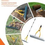 TOOVEM Heavy Duty Lawn Thatch Rake with Ergonomic Handle
