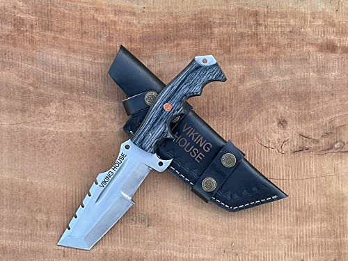 VIKING HOUSE ,I Handmade Tracker Knife, D2 steel Hunting Knives, Dollar Wood Handle Fixed Blade Knive Right Hand Scout Carry Buffalo leather Sheath and Sharpening Stone for Hunting Camping Survival and EDC