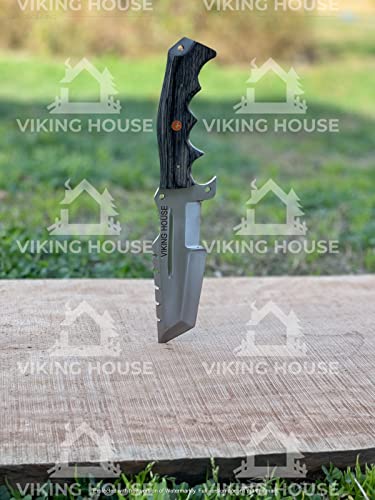 VIKING HOUSE ,I Handmade Tracker Knife, D2 steel Hunting Knives, Dollar Wood Handle Fixed Blade Knive Right Hand Scout Carry Buffalo leather Sheath and Sharpening Stone for Hunting Camping Survival and EDC