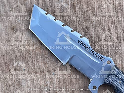 VIKING HOUSE ,I Handmade Tracker Knife, D2 steel Hunting Knives, Dollar Wood Handle Fixed Blade Knive Right Hand Scout Carry Buffalo leather Sheath and Sharpening Stone for Hunting Camping Survival and EDC