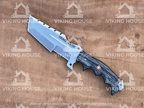 VIKING HOUSE ,I Handmade Tracker Knife, D2 steel Hunting Knives, Dollar Wood Handle Fixed Blade Knive Right Hand Scout Carry Buffalo leather Sheath and Sharpening Stone for Hunting Camping Survival and EDC