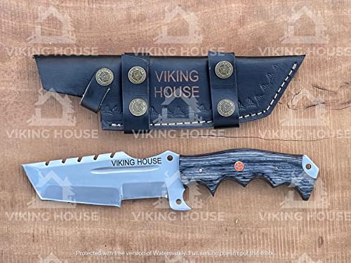 VIKING HOUSE ,I Handmade Tracker Knife, D2 steel Hunting Knives, Dollar Wood Handle Fixed Blade Knive Right Hand Scout Carry Buffalo leather Sheath and Sharpening Stone for Hunting Camping Survival and EDC