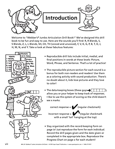 Webber's® Jumbo Articulation Drill Book: Reproducible drill sheets for target sounds in the initial, medial, and final positions of Words, Phrases, and Sentences! Includes hundreds of delightful pictures.