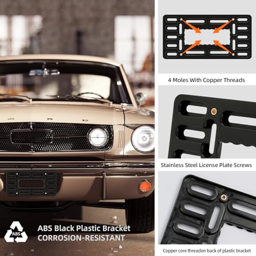 XCLPF Front License Plate Bracket. no Drill Front License Plate Bracket .Front License Plate mounting kit. Universal Bumper Car Frame Mount Adapter with Stainless Steel Screw Cap,Cable Ties