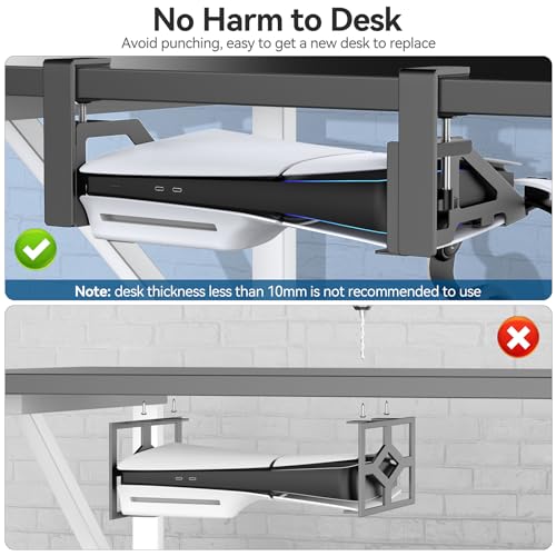 No-Drill PS5 Under Desk Mount, Metal Under Desk PS5 Mount Replacement for 2020/2023 PS5 Slim Digital & Disc Versions, PS5 Mount Under Desk with Clamp Mount, Screw and EVA Foam for PS5 Digital Console