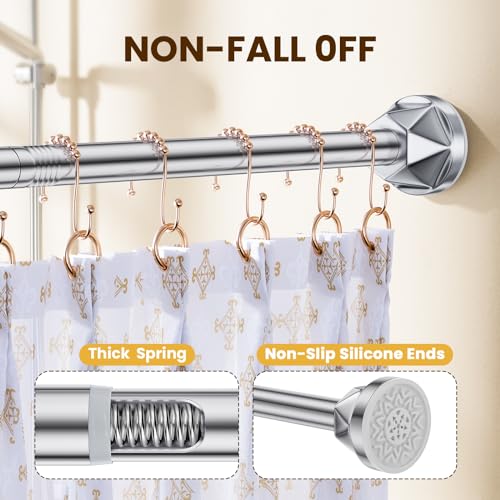 TITGIPE Shower Curtain Rod 27-80 Inches, No Drill Shower Rod Tension, Never Rust Anti-Slip Shower Curtain Rod for Bathroom Window, Adjustable Tension Shower Curtain Rod Silver