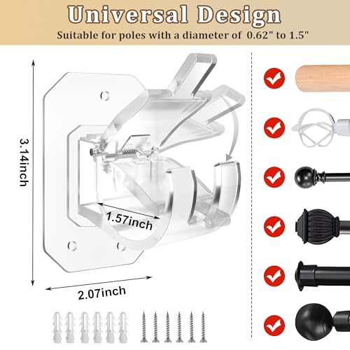 2PCS No Drill Curtain Rod Brackets,Curtain Rod Holders No Drilling,Adhesive Curtain Rod Hooks,Nail Free Adjustable Curtain Hangers,Lokinsetin Perforated Non Nail Screw Stick On Sticky Drape Pole Stand