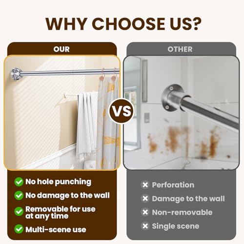 TITGIPE Shower Curtain Rod 27-80 Inches, No Drill Shower Rod Tension, Never Rust Anti-Slip Shower Curtain Rod for Bathroom Window, Adjustable Tension Shower Curtain Rod Silver