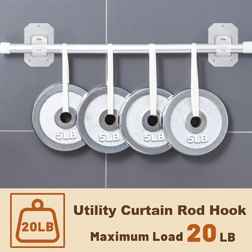 2PCS No Drill Curtain Rod Brackets,Curtain Rod Holders No Drilling,Adhesive Curtain Rod Hooks,Nail Free Adjustable Curtain Hangers,Lokinsetin Perforated Non Nail Screw Stick On Sticky Drape Pole Stand