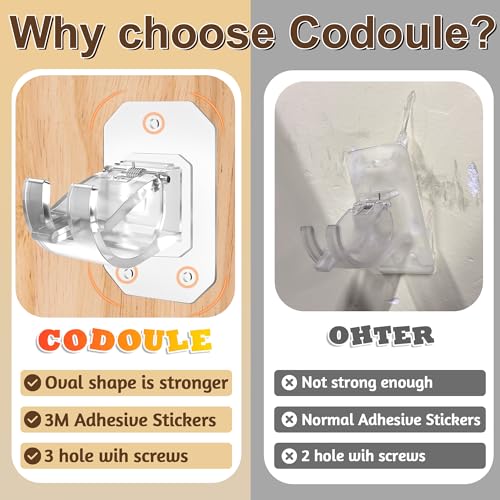 2PCS No Drill Curtain Rod Brackets,Curtain Rod Holders No Drilling,Adhesive Curtain Rod Hooks,Nail Free Adjustable Curtain Hangers,Lokinsetin Perforated Non Nail Screw Stick On Sticky Drape Pole Stand