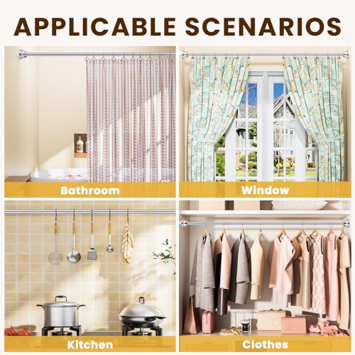 TITGIPE Shower Curtain Rod 27-80 Inches, No Drill Shower Rod Tension, Never Rust Anti-Slip Shower Curtain Rod for Bathroom Window, Adjustable Tension Shower Curtain Rod Silver