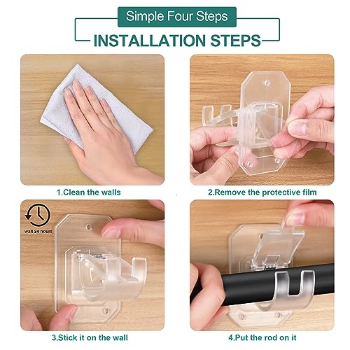 2PCS No Drill Curtain Rod Brackets,Curtain Rod Holders No Drilling,Adhesive Curtain Rod Hooks,Nail Free Adjustable Curtain Hangers,Lokinsetin Perforated Non Nail Screw Stick On Sticky Drape Pole Stand