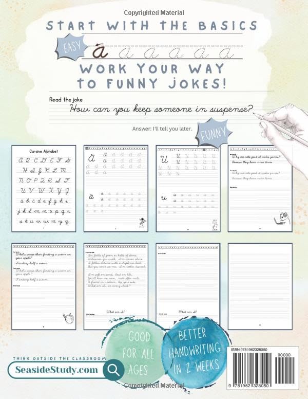 Learn Cursive With Jokes: A Fun Alphabet and Word Tracing Practice for Elementary Kids Basic Cursive and Penmanship Writing Drills Lettering Workbook