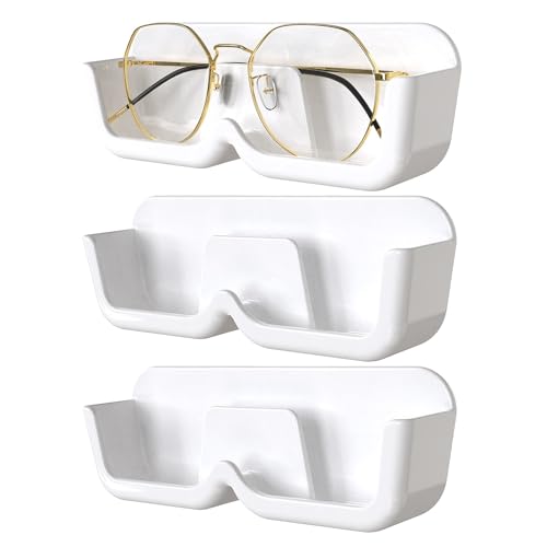 LCHJDJX 3pcs Sunglasses Holder Wall Mounted, Sunglasses Organizer Wall, Eyeglasses Glasses Display Stand for Wall，Drill-free Glasses Display Stand, Glasses Holder for Bathroom/Bedroom/Office/Door