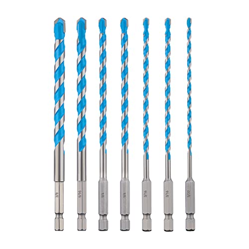 toolant Concrete Drill Bit Set & Masonry Drill Bit Set, Shockproof Hex Shank Drill Bit Set (7pcs) for Glass/Brick/Plastic/Cement/Tile, Industrial Strength Carbide Drill Bit Tip, 5/32"-3/8" Box of 7