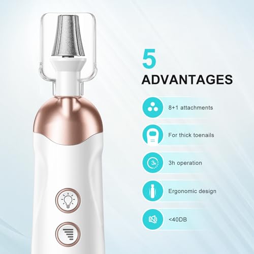 Professional Manicure Pedicure Kit Cordless: 8 in 1 Electric Nail File Set, 5 Speed Nail Drill for Thick Nail Toenail Cuticle, LED Hand Foot Care Trimmer Buffer for Women Men Baby Pets