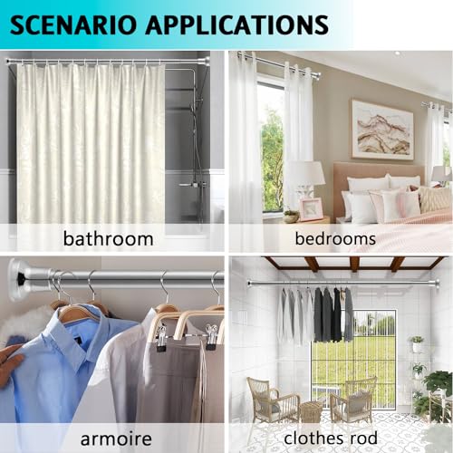 Shower Curtain Rod, Adjustable 31-88 Inch Silver Shower Rod 1 Inch Diameter Spring Tension Curtain Rod Stainless Steel Telescoping Rod No Drill, Easy Install, No Rust, for Closet Bathroom Windows