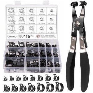 100-Piece Spring Hose Clamp Set with Pliers