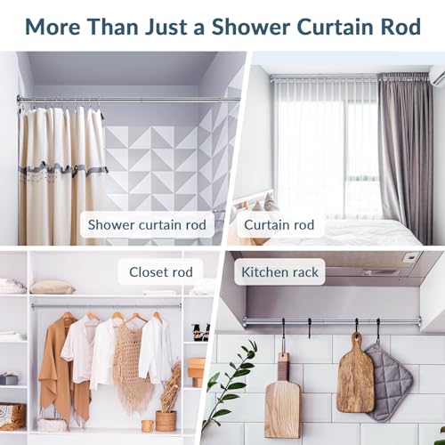 AmazerBath Spring Tension Shower Curtain Rod, 31-75 Inches Heavy Duty Shower Curtain Rod Rust Proof Bathroom Curtain Rod, Adjustable Shower Curtain Rod No Drill Easy Segmented Installation, Nickel