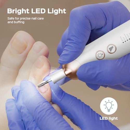 Professional Manicure Pedicure Kit Cordless: 8 in 1 Electric Nail File Set, 5 Speed Nail Drill for Thick Nail Toenail Cuticle, LED Hand Foot Care Trimmer Buffer for Women Men Baby Pets