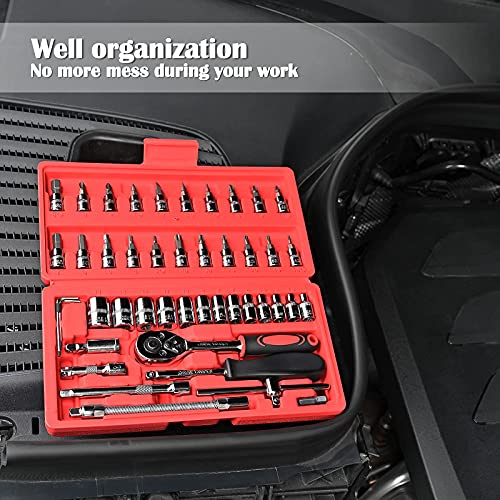 Egofine 46 Piece Socket Ratchet Set with Case