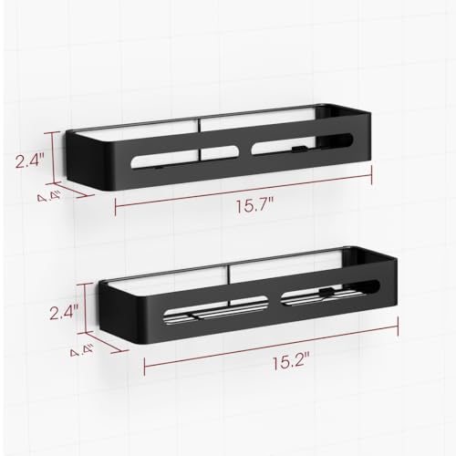 Sakugi Shower Caddy - X-Large Adhesive Shower Organizer, Rustproof Shower Shelves for inside Shower, Stainless Steel Shower Rack for Bathroom, Home Decor, No Drill, Black, 2 Pack