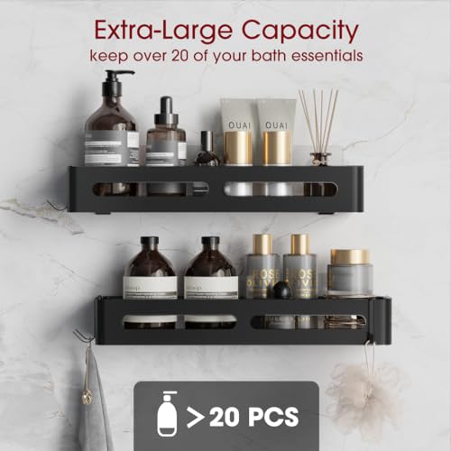 Sakugi Shower Caddy - X-Large Adhesive Shower Organizer, Rustproof Shower Shelves for inside Shower, Stainless Steel Shower Rack for Bathroom, Home Decor, No Drill, Black, 2 Pack