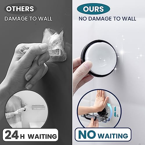 TAILI Soap Dish Bar Soap Holder Suction Cup with Hooks, Soap Bar Holder for Shower Wall, Soap Saver Tray for Bathroom, Tub, Rustproof Stainless Steel Sponge Holder for Kitchen, Drill-Free,Black
