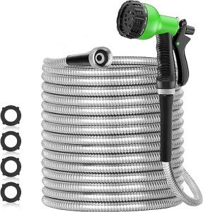 25ft Stainless Steel Garden Hose with Nozzles