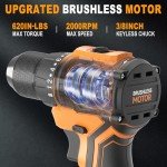 Cordless Drill (Tool Only) for Dewalt 20V Max Battery, Up to 620 In-lbs Brushless 3/8" Power Drill, 2-Speed Lightweight, with Tool Bag, LED Light