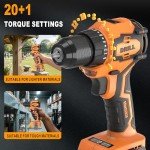 Cordless Drill (Tool Only) for Dewalt 20V Max Battery, Up to 620 In-lbs Brushless 3/8" Power Drill, 2-Speed Lightweight, with Tool Bag, LED Light
