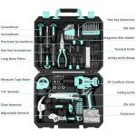 DEKOPRO Drill Set: Tool Set with 8V Cordless Drill, Home Tool Kit with Drill, Hand Tool Kits for Women 126 Piece, Turquoise