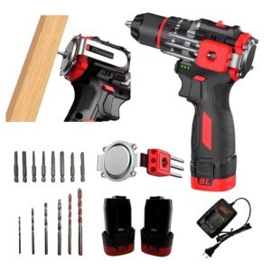 Thor's Machinery 2-in-1 Drill & Hammer, 16.8V Cordless Brushless Drill Set – 2-Speed, 3/8'' Keyless Chuck, LED, 2 Batteries, 1 Charger, 12-Piece Bit Set, 1 Hammer-Plate & 1 Bit Holder Attachment