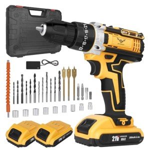 JENABOM Cordless Drill Set 21V, Electric Screwdriver with 2 Batteries 2000mAh, 25+3 Torque Cordless Hammer Drill, 2-Speed, 42N.m Max, LED Work Light for Home and Garden DIY Project
