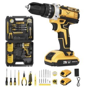 JENABOM Cordless Drill Set 21V, Electric Screwdriver with 2 Batteries 2000mAh, 25+3 Torque Cordless Hammer Drill, 2-Speed, 42N.m Max, LED Work Light for Home and Garden DIY Project