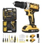 JENABOM Cordless Drill Set 21V, Electric Screwdriver with 2 Batteries 2000mAh, 25+3 Torque Cordless Hammer Drill, 2-Speed, 42N.m Max, LED Work Light for Home and Garden DIY Project