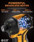 21V 1/4" Cordless Impact Driver Kit, Max Torque 2300 In-lbs, Compact & Brushless Power Impact Drivers 4-Speed Mode with 2.0Ah Battery and Fast Charger for Professional User or DIY
