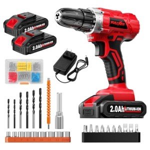 FULLYEA Power Drill Set, 21V Cordless Drills with 2 Batteries & Charger, Electric Drill/Driver Kit, 3/8'' Keyless Chuck, 25+1 Torque Setting, Built-in LED, 2 Variable Speed