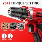 FULLYEA Power Drill Set, 21V Cordless Drills with 2 Batteries & Charger, Electric Drill/Driver Kit, 3/8'' Keyless Chuck, 25+1 Torque Setting, Built-in LED, 2 Variable Speed