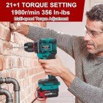 354 In-lbs Cordless Drill Driver for Makita 18V Battery, 3/8" Keyless Chuck, 21+1 Torque Settings, 1980 RPM, LED Light