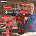 12V Cordless Power Drill Drivers Kit with 2 Lithium Batteries & LED Light - Dual-Speed(0-1450 RPM),3/8 Inch Keyless Chuck (Included Chuck),Fasten Function for Home Renovation