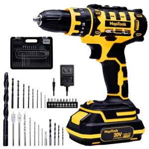 MoJoTools 20V Cordless Drill Kit with 49-Piece Accessories – Includes Twist, Wood, Cr-Plating & Flat Drill Bits, Chrome Bits, Sleeve Handles, 2 Batteries, Large Charger & BMC Toolbox
