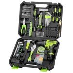 POWKITS Cordless Drill: 12V Power Drill Set with Lithium Battery, 142Pcs Electric Tools Set with 3/8"Keyless Chuck, Portable Household Basic Tool Kit with Tool Box for Home, Green