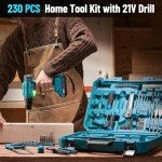 Seesii Tool Kit with Drill, 230PCS Tool Set with 21V Cordless Power Drill, The Great Helper for Home Repair and Installation, Bicycle Repair, Woodworking and Gardening Work
