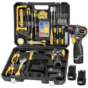 QUDODO Brushless Compact Drill Tool Set, 120PCS 45N. m 18V Cordless Drill Kit with 2 Battery, Woman Household Tool Kit with Electric Driver, Taladro Set with Inalámbrico for Daily Home Basic Repair